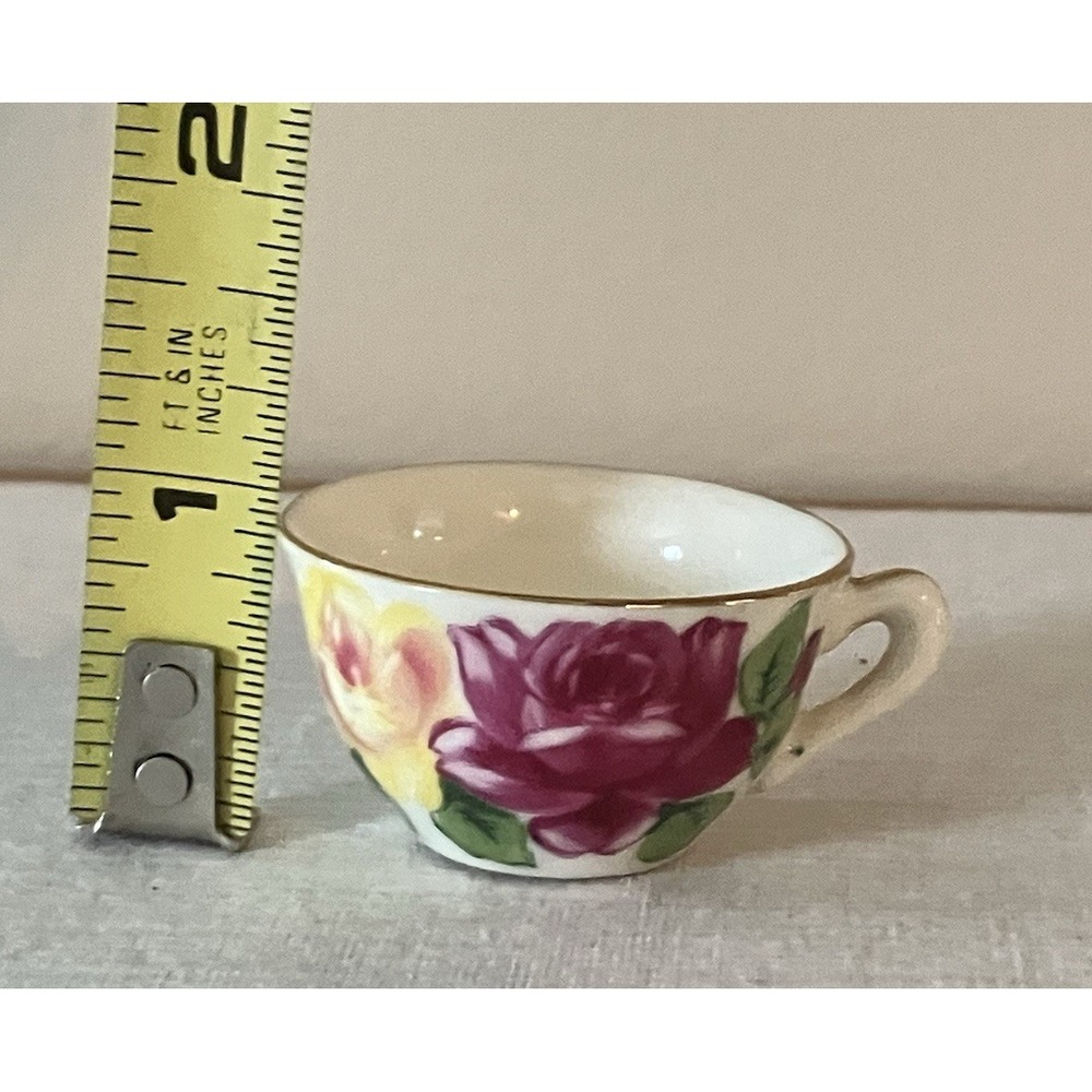 Vintage Napco Hand Painted Miniature Tea Cup w/Saucer Gold Trim - June Rose - Picture 10 of 10